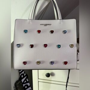 Karl Lagerfeld White Tote with Colorful Heart Gem Accents